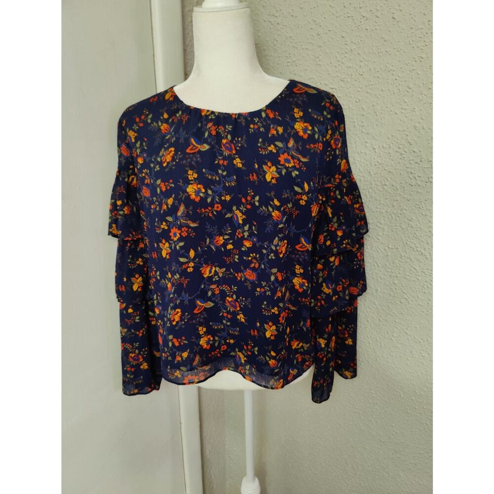 Madewell Ruffle Sleeve Climbing Vine Multicolor Floral Blouse M Boho Cottagecore - Picture 3 of 9